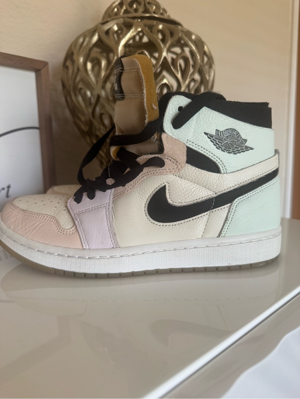 Nike Air Jordan 1 high Sneakers in Mint, Pink, purple & cream with Black swoosh